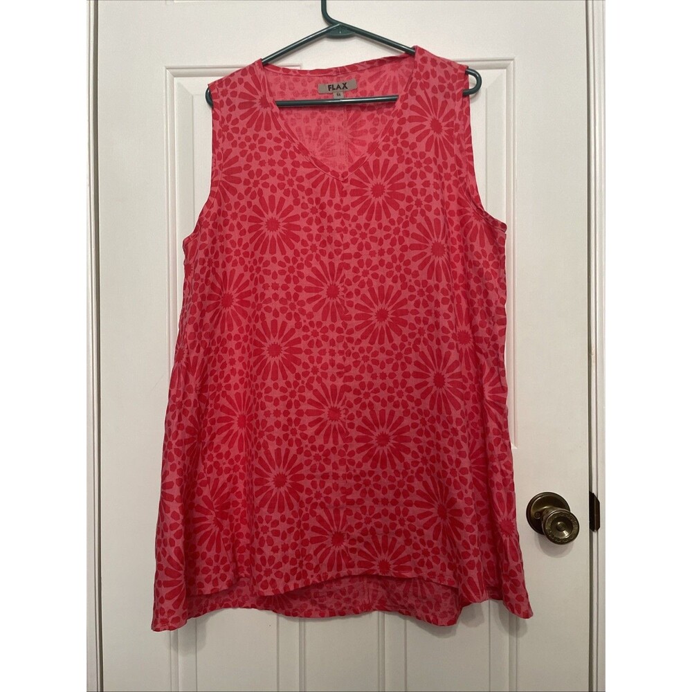 FLAX Linen Lagenlook Size MEDIUM Tunic V-Neck Sleeveless Pink